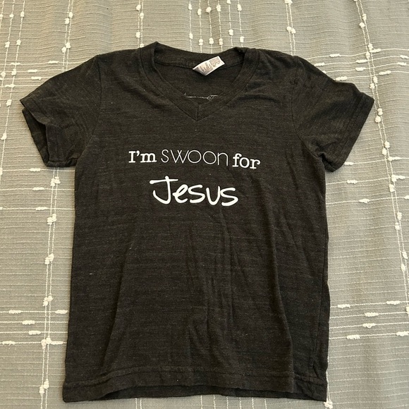 American apparel Black Graphic Tee with White Text “I’m swoon for Jesus” size 6 - Picture 1 of 4